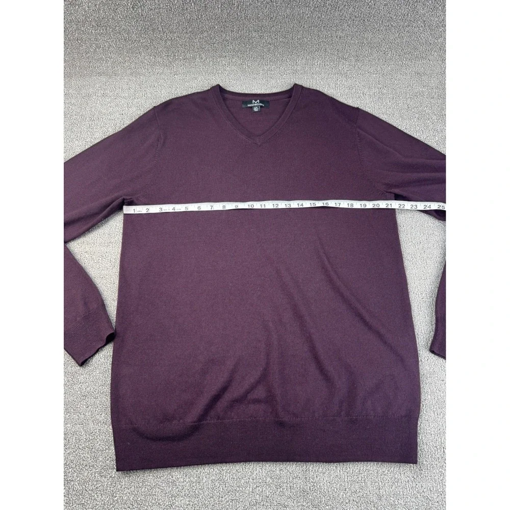 Magaschoni Sweater Mens Large Tall L/T Burgundy 100% Wool V-Neck Fine Knit